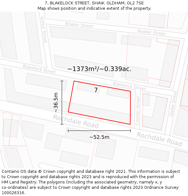 7, BLAKELOCK STREET, SHAW, OLDHAM, OL2 7SE: Plot and title map