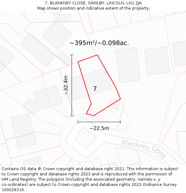 7, BLANKNEY CLOSE, SAXILBY, LINCOLN, LN1 2JA: Plot and title map