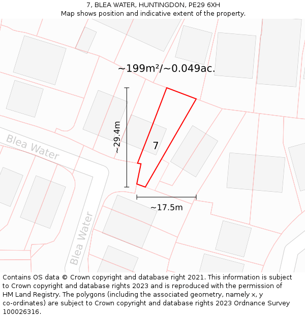 7, BLEA WATER, HUNTINGDON, PE29 6XH: Plot and title map