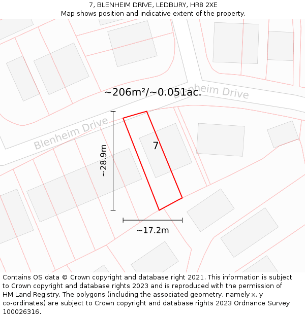 7, BLENHEIM DRIVE, LEDBURY, HR8 2XE: Plot and title map