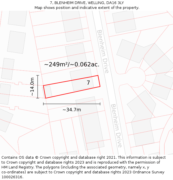 7, BLENHEIM DRIVE, WELLING, DA16 3LY: Plot and title map