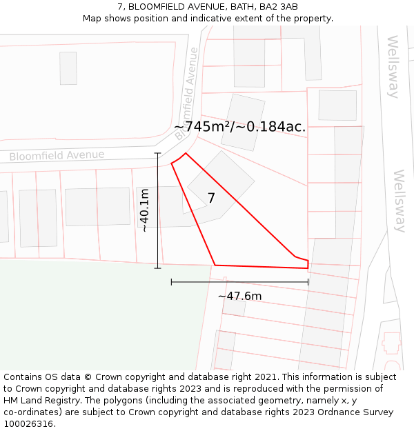 7, BLOOMFIELD AVENUE, BATH, BA2 3AB: Plot and title map