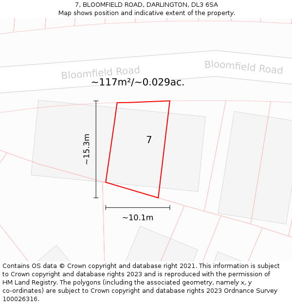 7, BLOOMFIELD ROAD, DARLINGTON, DL3 6SA: Plot and title map