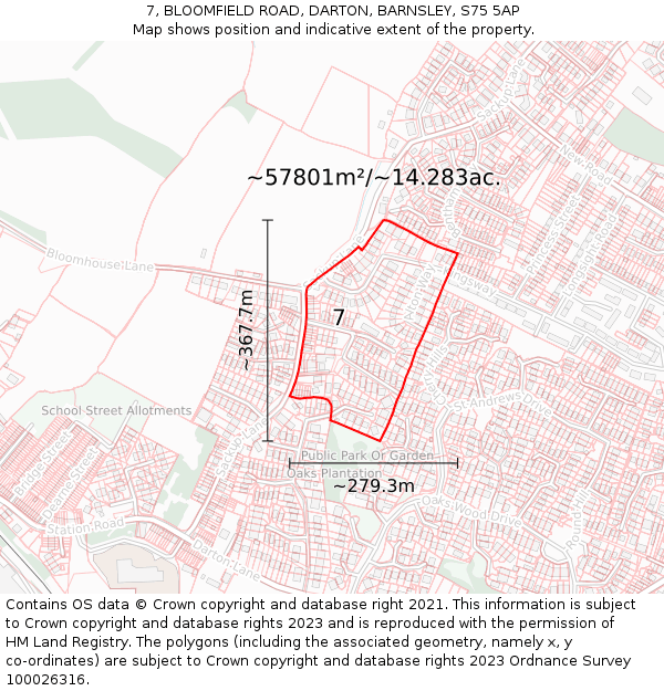 7, BLOOMFIELD ROAD, DARTON, BARNSLEY, S75 5AP: Plot and title map