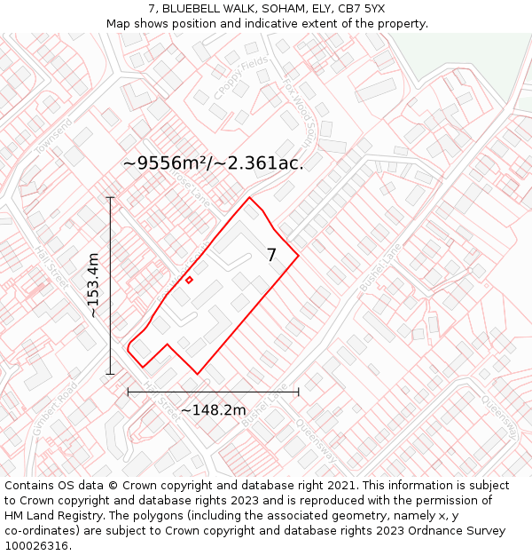 7, BLUEBELL WALK, SOHAM, ELY, CB7 5YX: Plot and title map