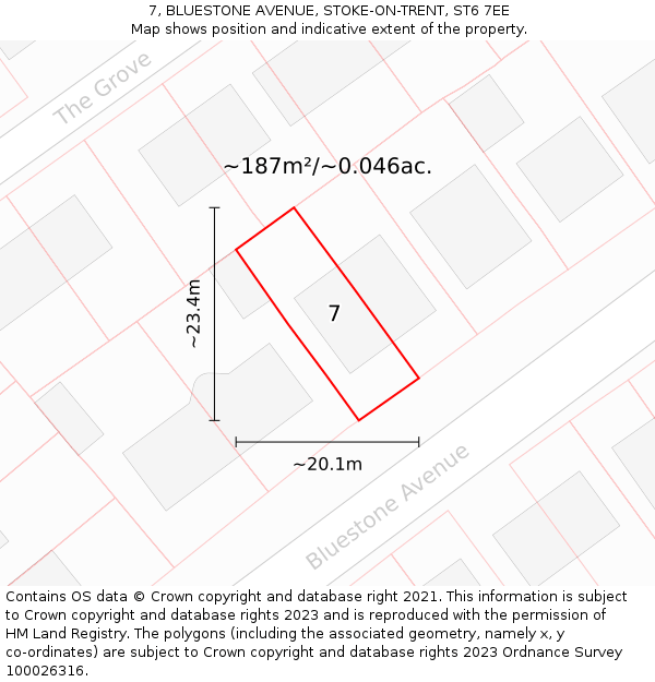 7, BLUESTONE AVENUE, STOKE-ON-TRENT, ST6 7EE: Plot and title map