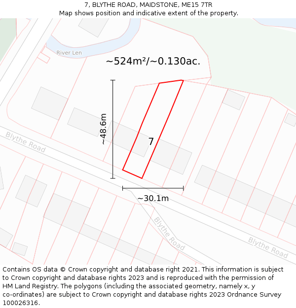 7, BLYTHE ROAD, MAIDSTONE, ME15 7TR: Plot and title map