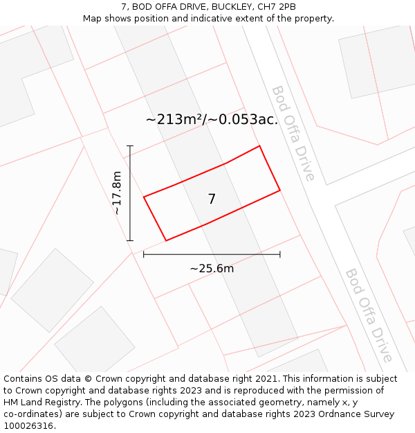 7, BOD OFFA DRIVE, BUCKLEY, CH7 2PB: Plot and title map