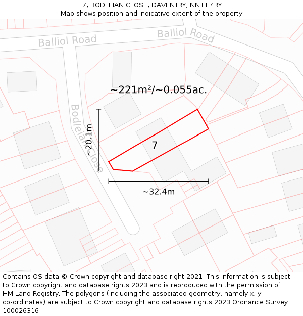 7, BODLEIAN CLOSE, DAVENTRY, NN11 4RY: Plot and title map