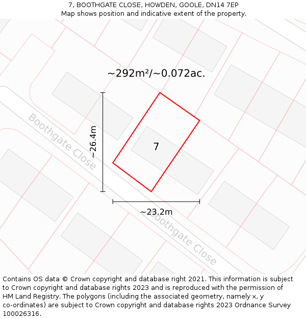 7, BOOTHGATE CLOSE, HOWDEN, GOOLE, DN14 7EP: Plot and title map