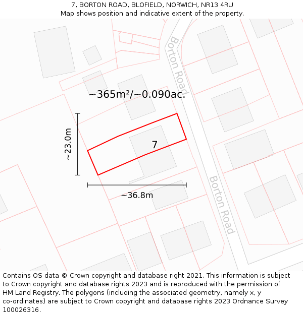7, BORTON ROAD, BLOFIELD, NORWICH, NR13 4RU: Plot and title map