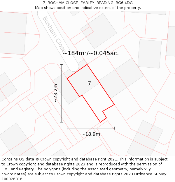 7, BOSHAM CLOSE, EARLEY, READING, RG6 4DG: Plot and title map
