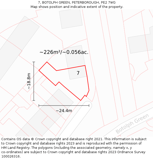 7, BOTOLPH GREEN, PETERBOROUGH, PE2 7WG: Plot and title map