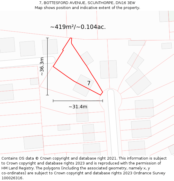 7, BOTTESFORD AVENUE, SCUNTHORPE, DN16 3EW: Plot and title map