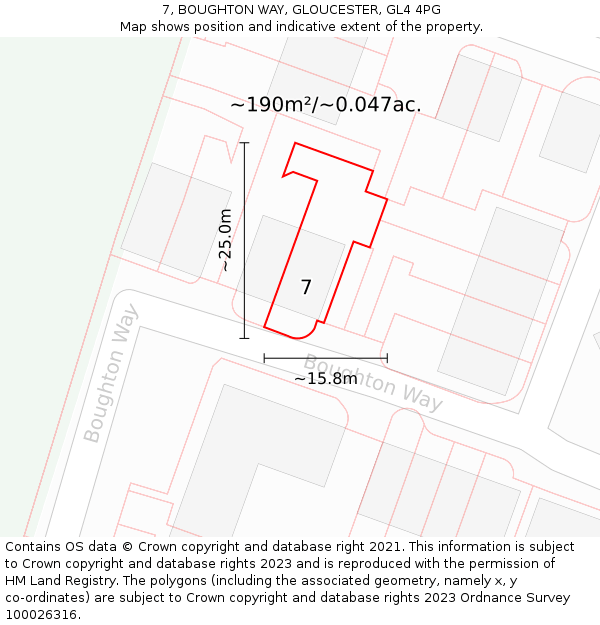7, BOUGHTON WAY, GLOUCESTER, GL4 4PG: Plot and title map