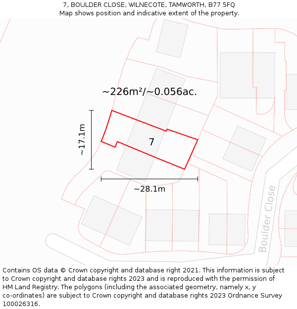 7, BOULDER CLOSE, WILNECOTE, TAMWORTH, B77 5FQ: Plot and title map