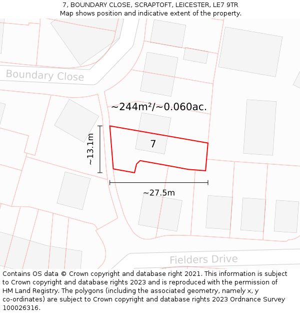 7, BOUNDARY CLOSE, SCRAPTOFT, LEICESTER, LE7 9TR: Plot and title map