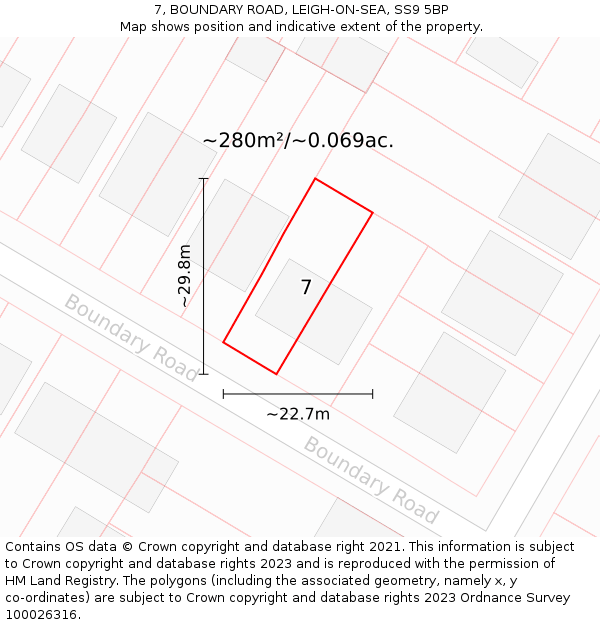 7, BOUNDARY ROAD, LEIGH-ON-SEA, SS9 5BP: Plot and title map