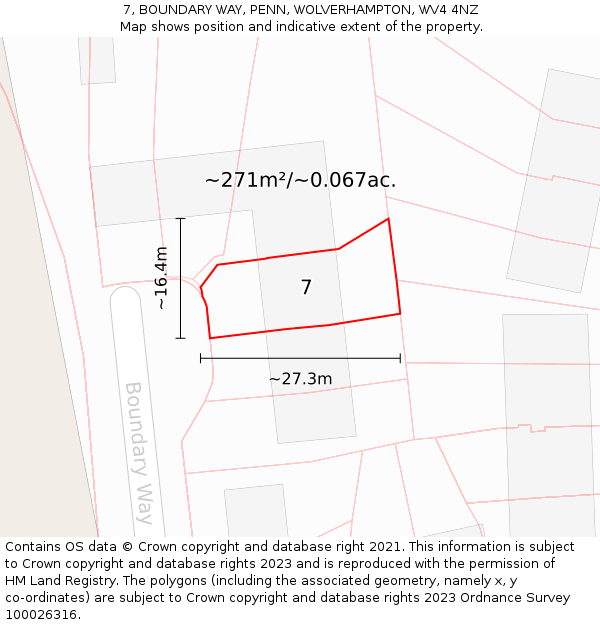 7, BOUNDARY WAY, PENN, WOLVERHAMPTON, WV4 4NZ: Plot and title map