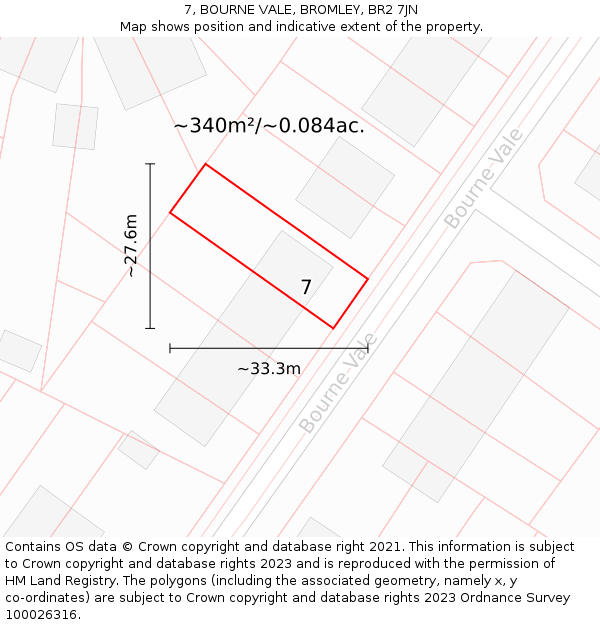 7, BOURNE VALE, BROMLEY, BR2 7JN: Plot and title map