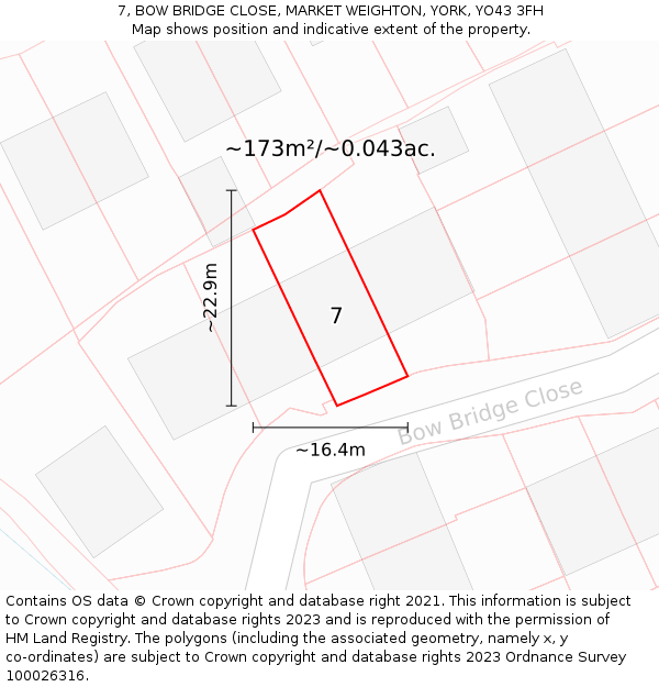 7, BOW BRIDGE CLOSE, MARKET WEIGHTON, YORK, YO43 3FH: Plot and title map