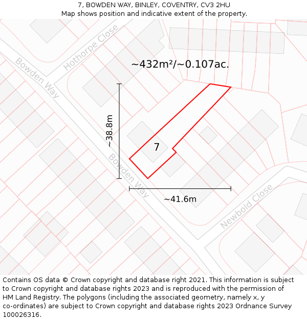 7, BOWDEN WAY, BINLEY, COVENTRY, CV3 2HU: Plot and title map