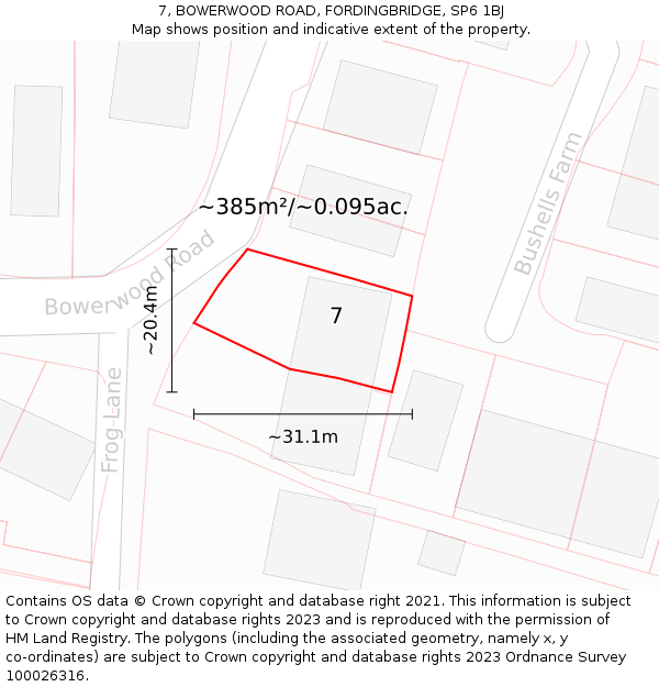 7, BOWERWOOD ROAD, FORDINGBRIDGE, SP6 1BJ: Plot and title map