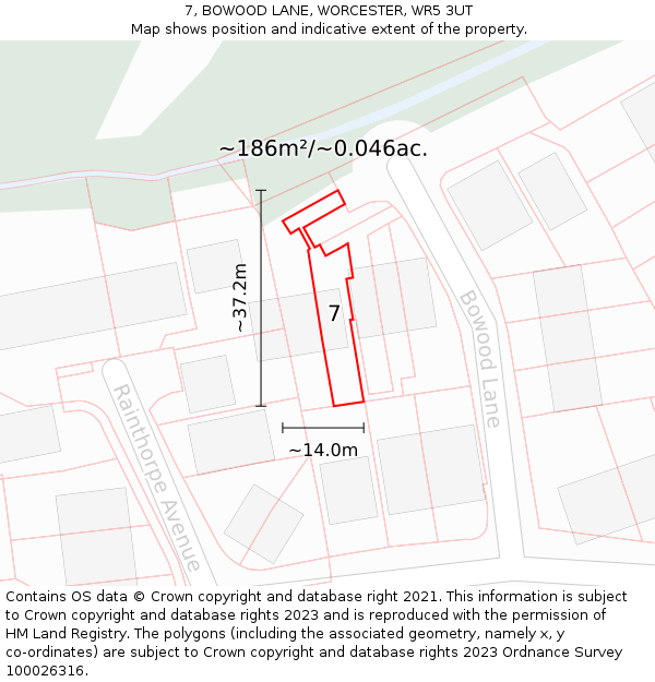 7, BOWOOD LANE, WORCESTER, WR5 3UT: Plot and title map