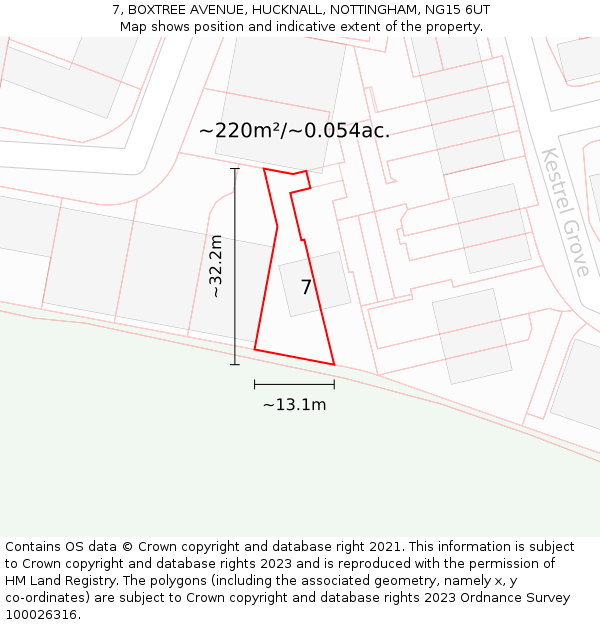 7, BOXTREE AVENUE, HUCKNALL, NOTTINGHAM, NG15 6UT: Plot and title map