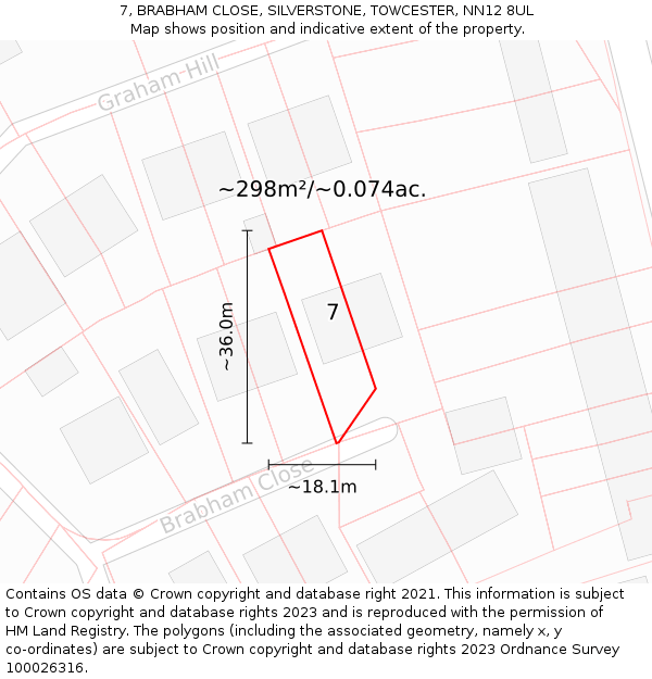 7, BRABHAM CLOSE, SILVERSTONE, TOWCESTER, NN12 8UL: Plot and title map