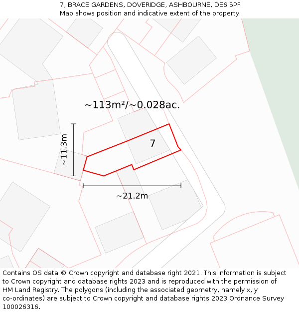 7, BRACE GARDENS, DOVERIDGE, ASHBOURNE, DE6 5PF: Plot and title map