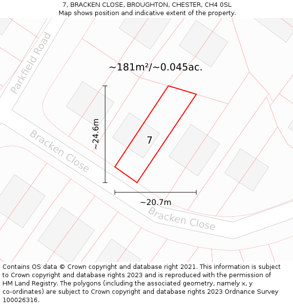 7, BRACKEN CLOSE, BROUGHTON, CHESTER, CH4 0SL: Plot and title map