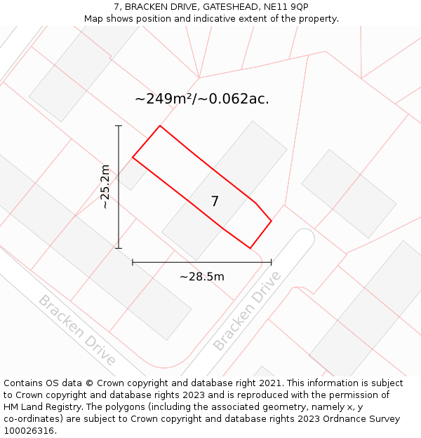 7, BRACKEN DRIVE, GATESHEAD, NE11 9QP: Plot and title map