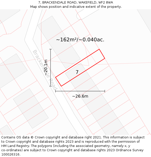7, BRACKENDALE ROAD, WAKEFIELD, WF2 8WA: Plot and title map