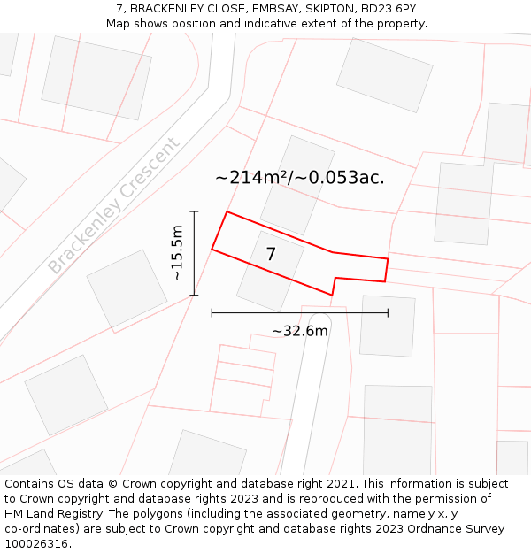 7, BRACKENLEY CLOSE, EMBSAY, SKIPTON, BD23 6PY: Plot and title map