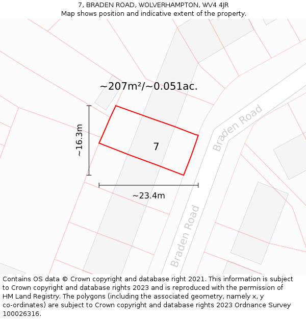 7, BRADEN ROAD, WOLVERHAMPTON, WV4 4JR: Plot and title map