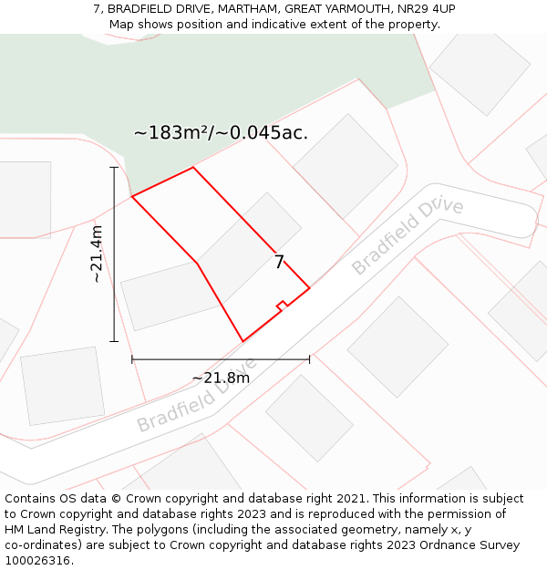 7, BRADFIELD DRIVE, MARTHAM, GREAT YARMOUTH, NR29 4UP: Plot and title map