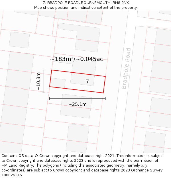 7, BRADPOLE ROAD, BOURNEMOUTH, BH8 9NX: Plot and title map