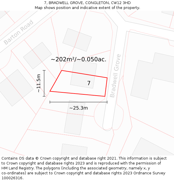 7, BRADWELL GROVE, CONGLETON, CW12 3HD: Plot and title map