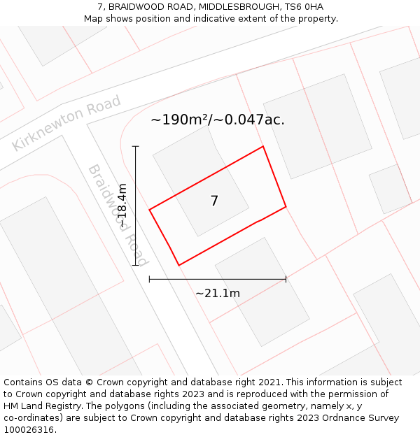7, BRAIDWOOD ROAD, MIDDLESBROUGH, TS6 0HA: Plot and title map