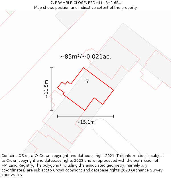 7, BRAMBLE CLOSE, REDHILL, RH1 6RU: Plot and title map