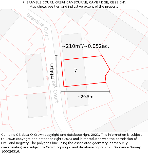 7, BRAMBLE COURT, GREAT CAMBOURNE, CAMBRIDGE, CB23 6HN: Plot and title map
