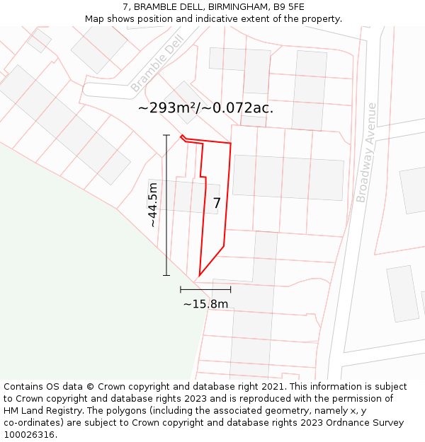 7, BRAMBLE DELL, BIRMINGHAM, B9 5FE: Plot and title map