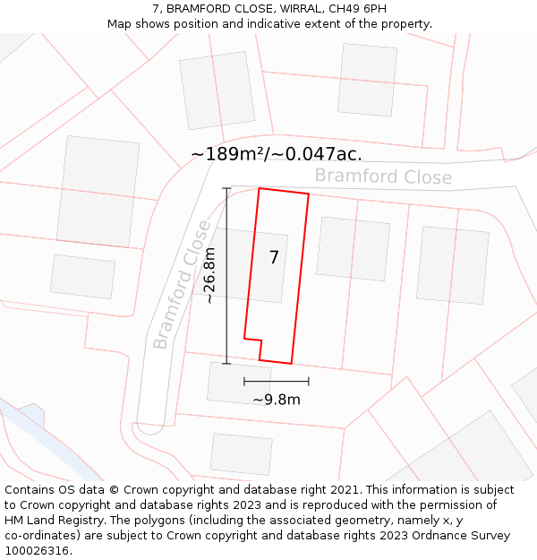 7, BRAMFORD CLOSE, WIRRAL, CH49 6PH: Plot and title map