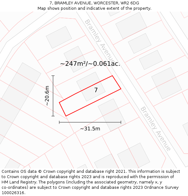 7, BRAMLEY AVENUE, WORCESTER, WR2 6DG: Plot and title map