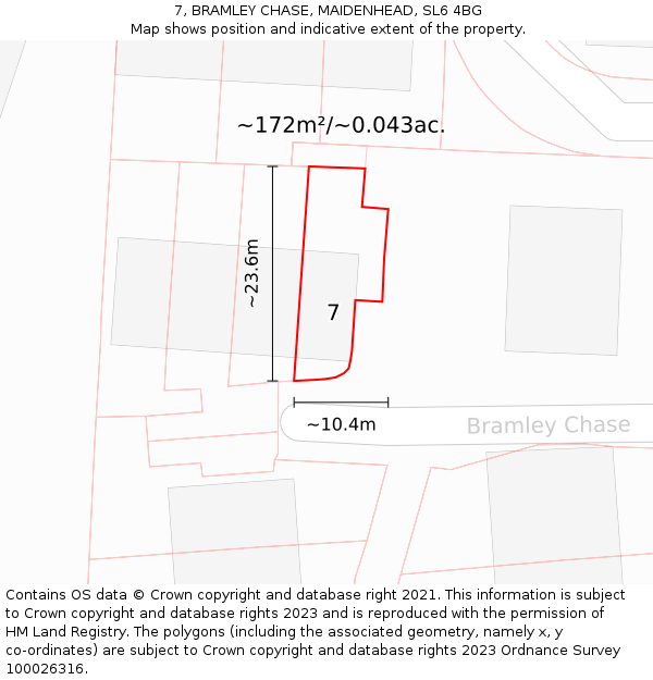 7, BRAMLEY CHASE, MAIDENHEAD, SL6 4BG: Plot and title map