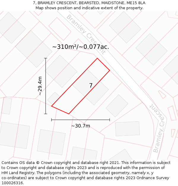 7, BRAMLEY CRESCENT, BEARSTED, MAIDSTONE, ME15 8LA: Plot and title map