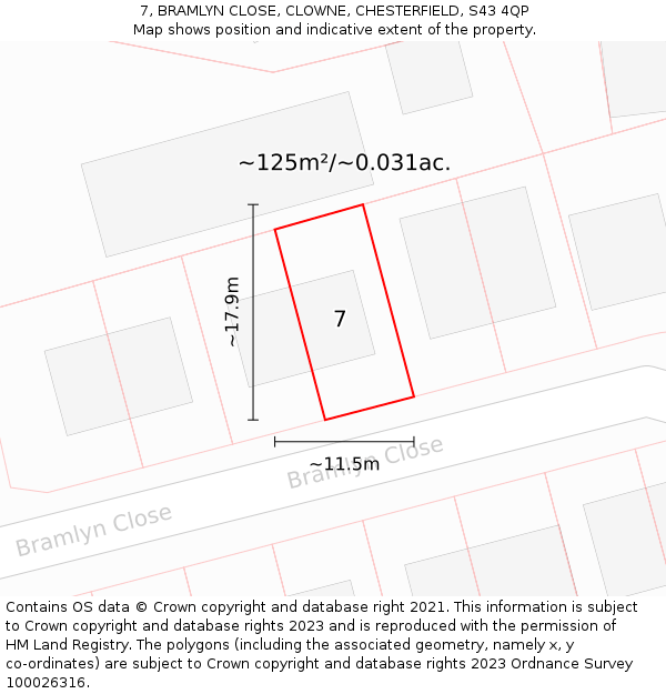 7, BRAMLYN CLOSE, CLOWNE, CHESTERFIELD, S43 4QP: Plot and title map