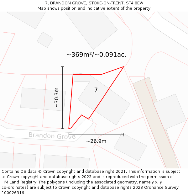 7, BRANDON GROVE, STOKE-ON-TRENT, ST4 8EW: Plot and title map