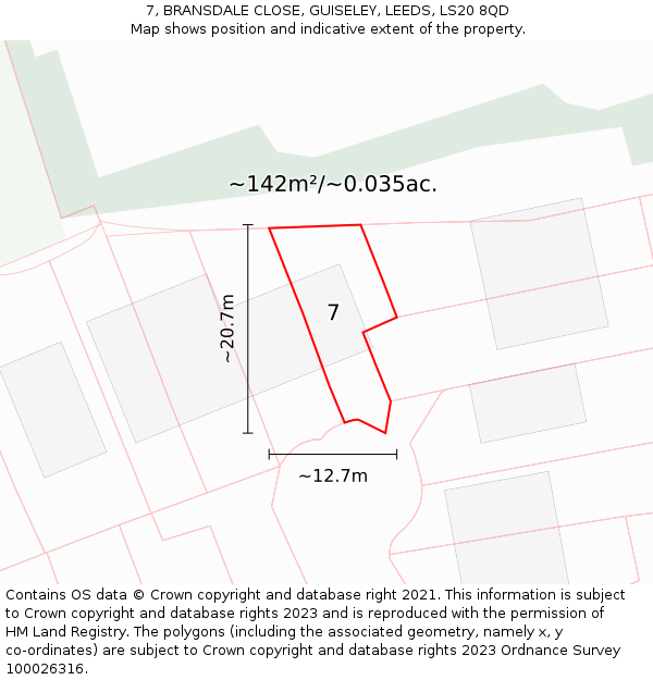 7, BRANSDALE CLOSE, GUISELEY, LEEDS, LS20 8QD: Plot and title map